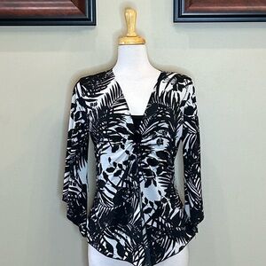 Brittany Black | Size Large Black/White Floral Top With Black Attached Inset